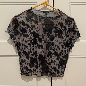 Wild Fable Sheer Black and Gray Print Crop Blouse